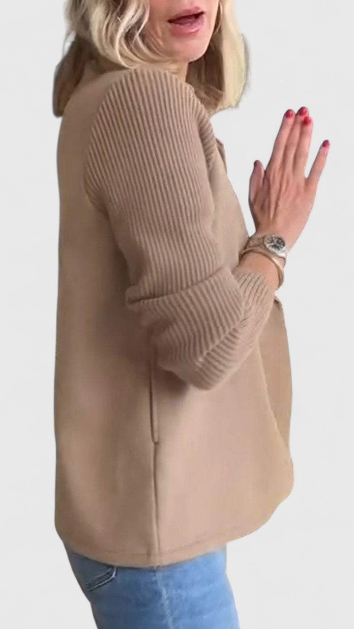 Matilda | Blazer Pink Wool-Blend Double-Breasted Knit Sleeves for Women