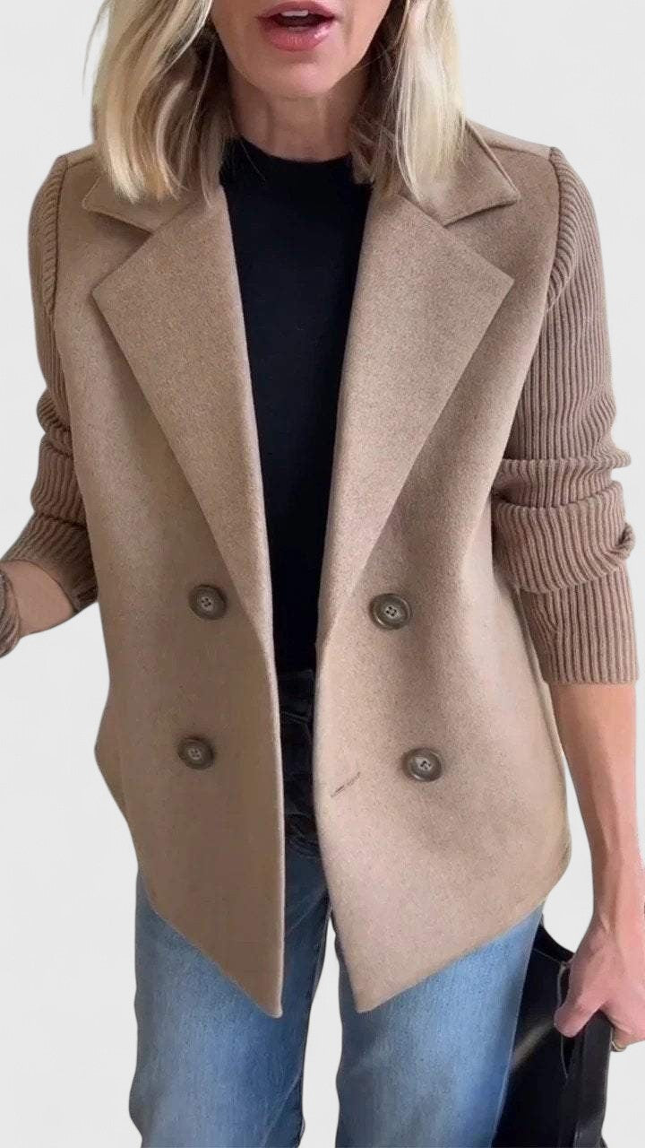 Matilda | Blazer Pink Wool-Blend Double-Breasted Knit Sleeves for Women