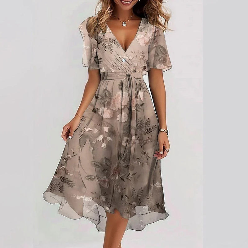 Harper | Midi Dress Blue Green Print Wrap V-Neck for Women