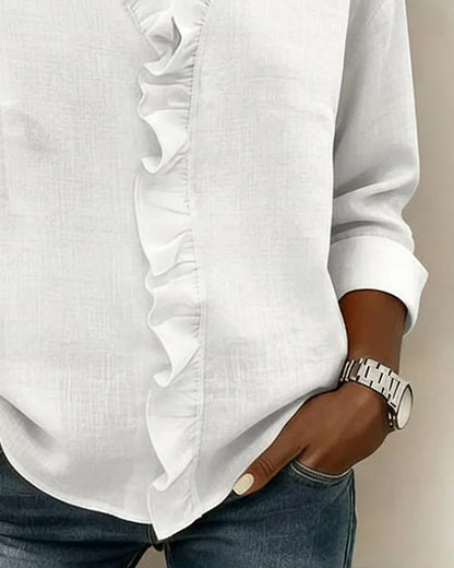 Indi | Blouse Pink Linen-Look Ruffle V-Neck for Women