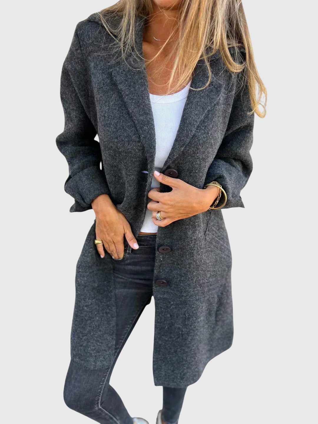Freya | Blazer Coat Pink Knit Button-Front for Women