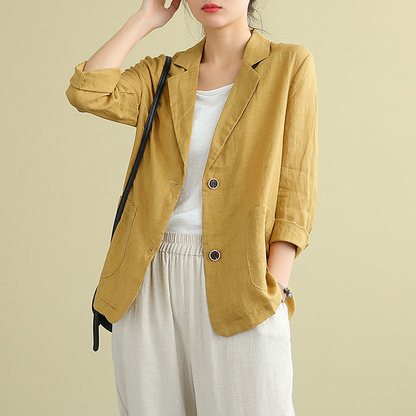 Isla | Linen Blazer Blue Lightweight Tailored Pockets for Women
