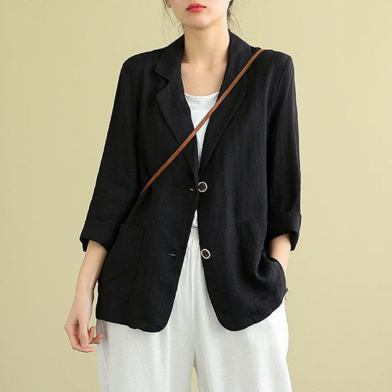 Isla | Linen Blazer Blue Lightweight Tailored Pockets for Women