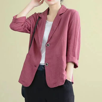 Isla | Linen Blazer Blue Lightweight Tailored Pockets for Women