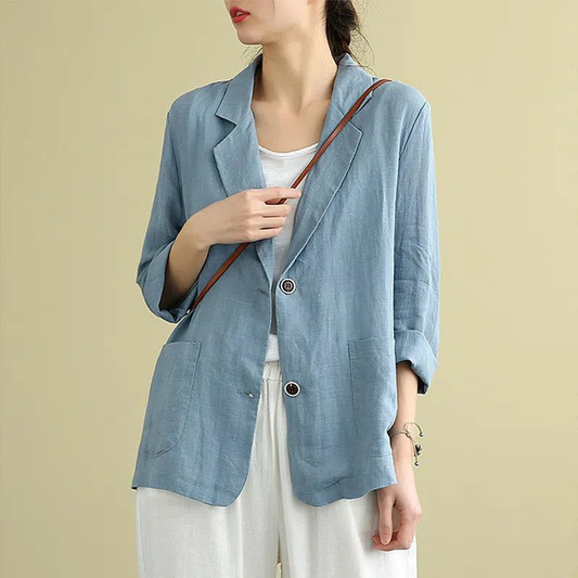 Isla | Linen Blazer Blue Lightweight Tailored Pockets for Women